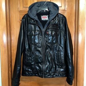 Levi’s faux leather/hoodie jacket. Black Size Small